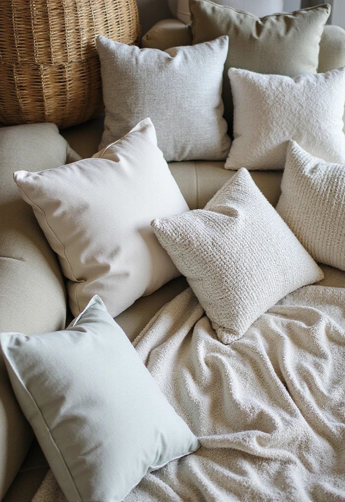 Soft pillows styled in a calm everyday interior