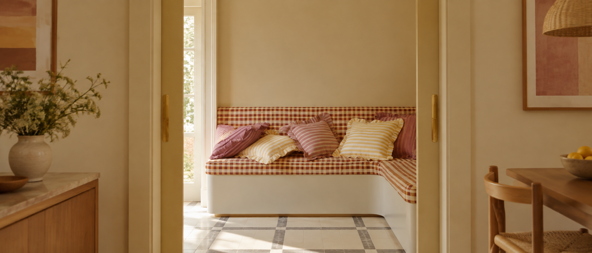 Pillows and soft layers in a relaxed interior