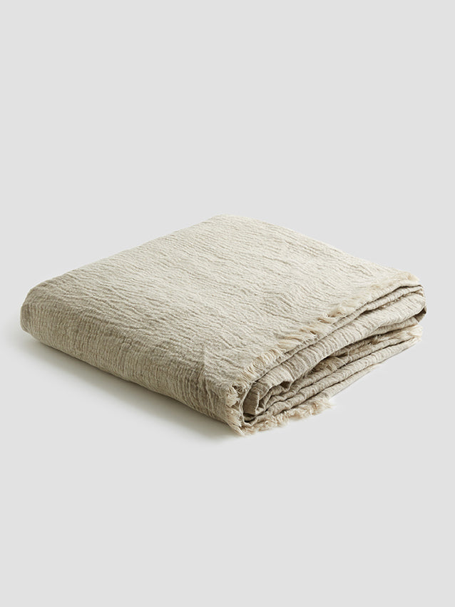 Oatmeal Stonewashed Linen Crinkle Throw Blanket