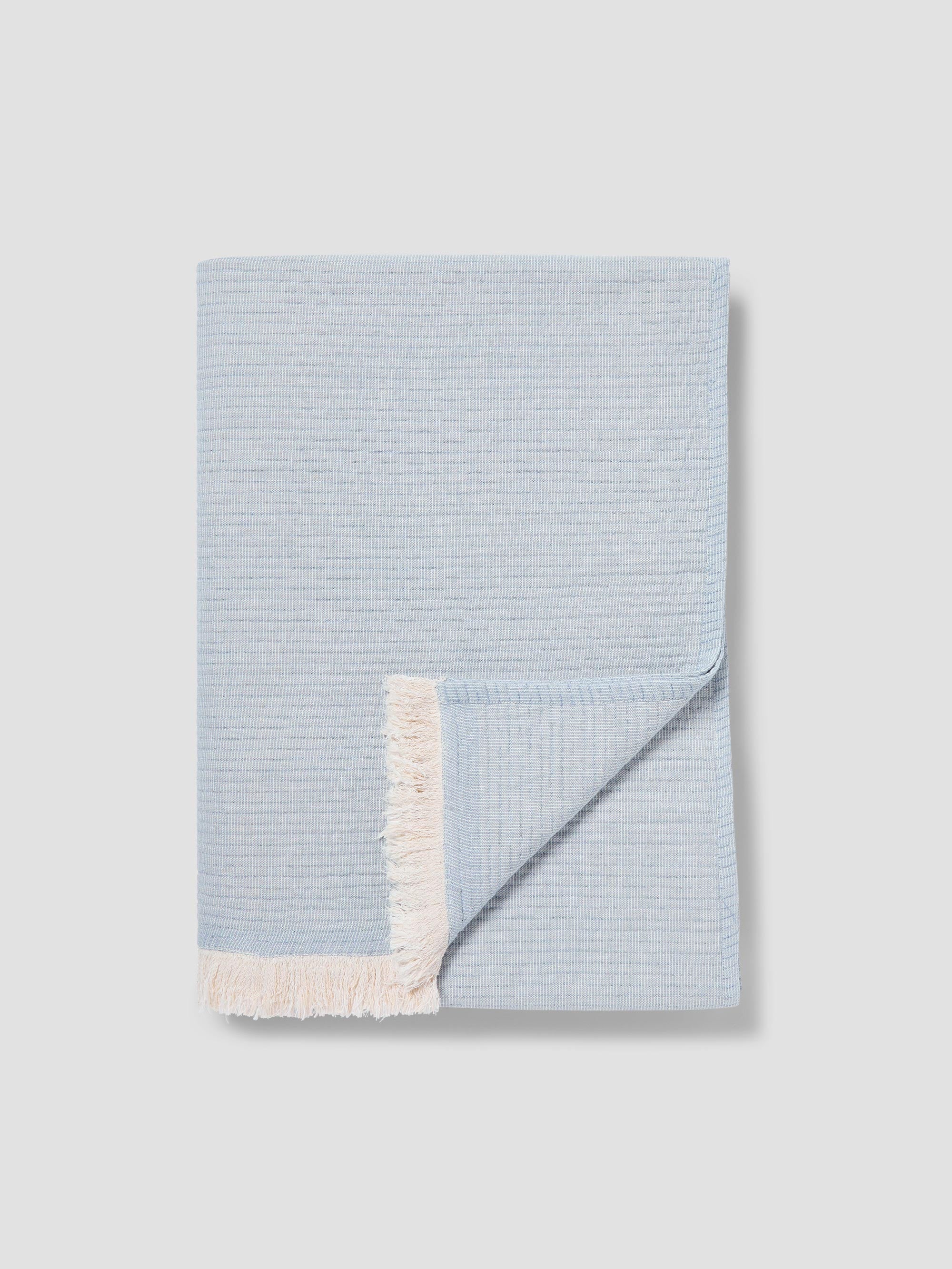 Dusk Blue Textured Cotton Throw Blanket - Fringed Edge