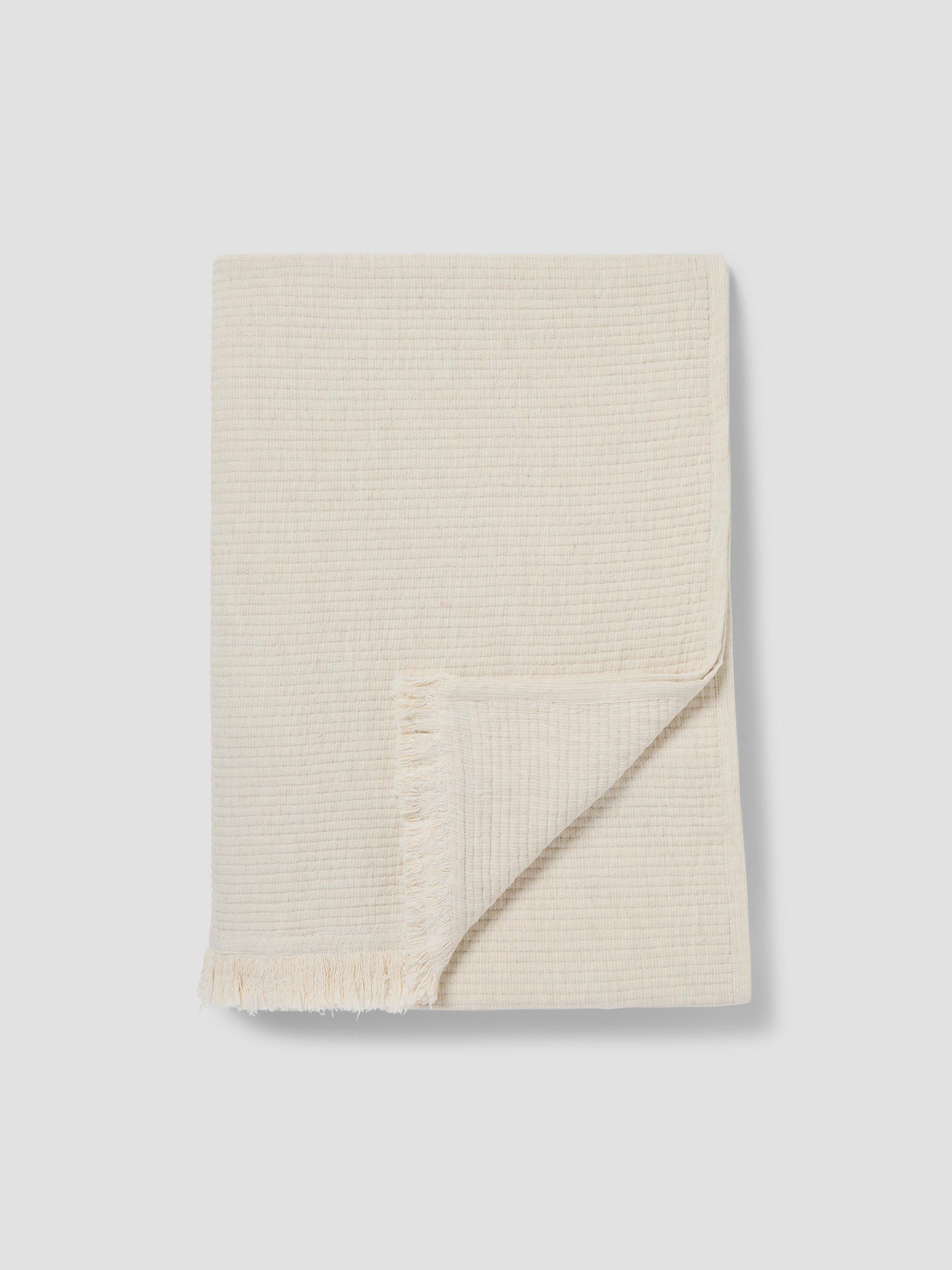 Oatmeal Textured Cotton Throw Blanket - Soft Fringe