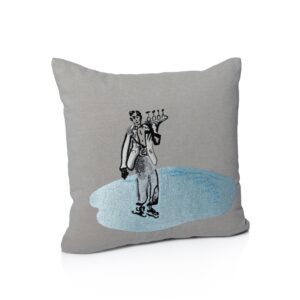 Waiter on Ice Skates Cotton Chambray Throw Pillow